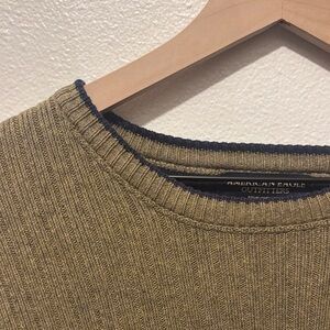 American Eagle Vintage Blue and Khaki Crewneck Knit Sweater - 🥰Real Knit!